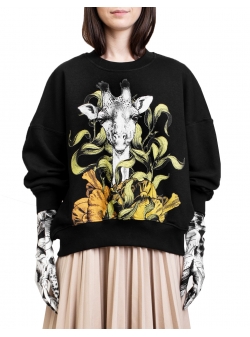 Sweatshirt negru cu imprimeu digital 'Girafa' Ioana Ciolacu