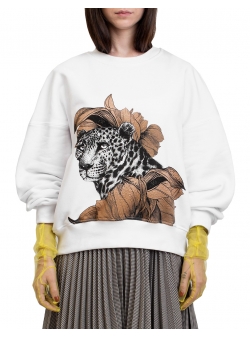 Sweatshirt alb cu imprimeu digital 'Leopard' Ioana Ciolacu