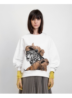 Sweatshirt alb cu imprimeu digital 'Leopard' Ioana Ciolacu