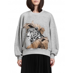 Sweatshirt gri cu imprimeu digital 'Leopard' Ioana Ciolacu