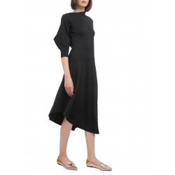 Black midi dress with asymmetrical collar Larisa Dragna