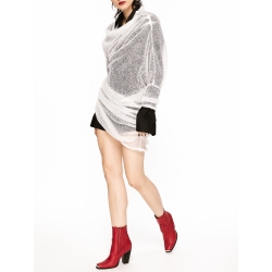 Rochie alba mini tricotata din lana cu drapaje Chic Utility