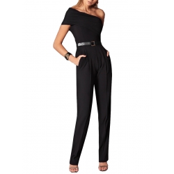 Black Jumpsuit with One shoulder Ramo Roso