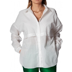 Oversized White Cotton Shirt Ramo Roso