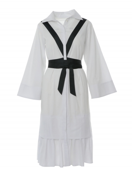 White Midi Dress with Ribon Detalis Larisa Dragna