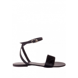 Black natural leather sandals with fur Meekee