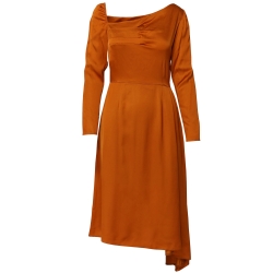 Asymmetric Orange Dress with Front Pleats DALB