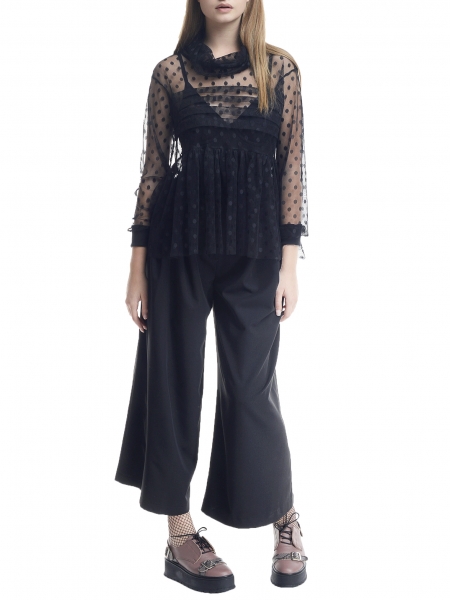 Black tull blouse with pleated chest Larisa Dragna