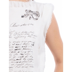 Top alb din bumbac cu imprimeu text Nicoleta Obis