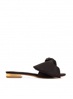 Black satin slippers with bow Ginissima