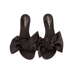 Black satin slippers with bow Ginissima