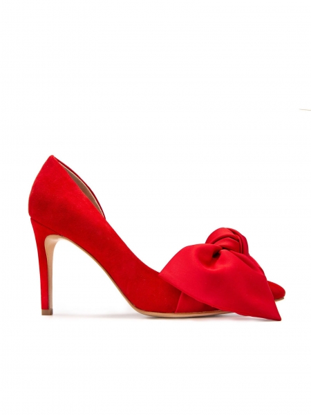 Pantofi rosii din piele intoarsa cu funda Ginissima