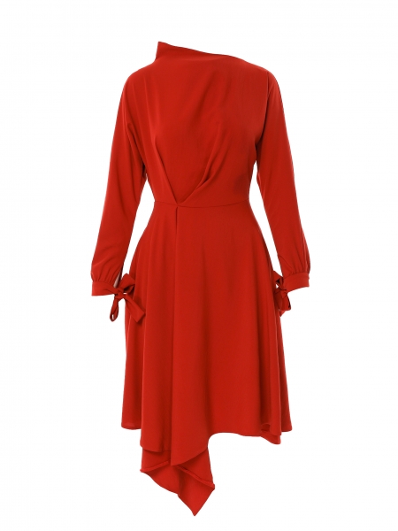 Red dress with asymmetric finish Larisa Dragna