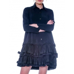 Black cotton dress with tulle frills Double You