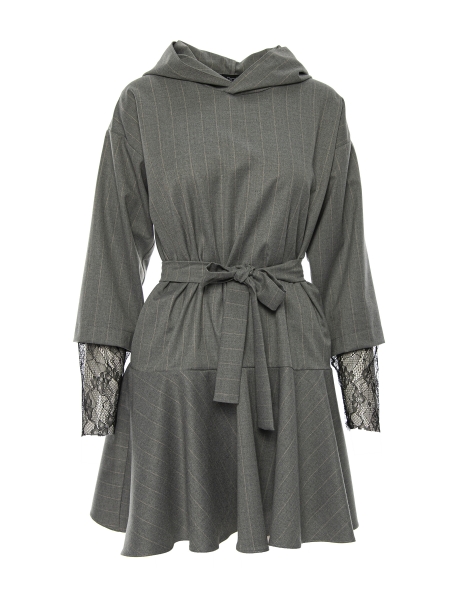Grey mini hooded dress Larisa Dragna