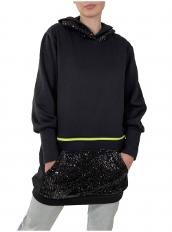 Black cotton hoodie dress with sequins Morphing Dose