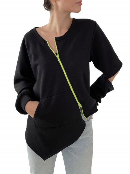 Black long sleeved blouse with contrasting zippers Morphing Dose