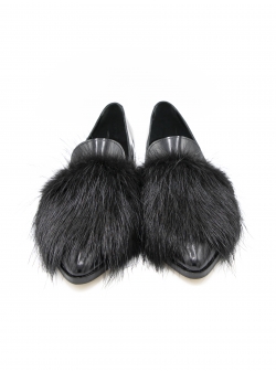 Black Leather Shoes Furry Meekee