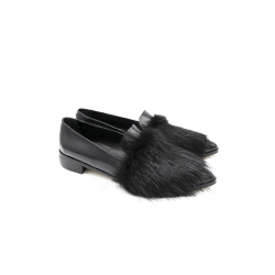 Black Leather Shoes Furry Meekee