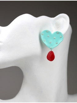 Earrings Mint Red Petal Heart Filipescu