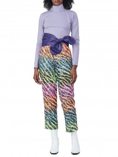 Multicoloured print sequin trousers Smaranda Almasan