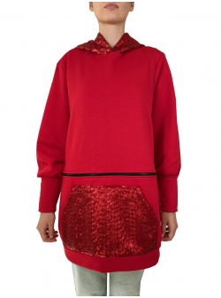 Red cotton hoodie dress with sequins Morphing Dose