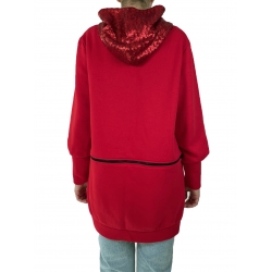 Red cotton hoodie dress with sequins Morphing Dose