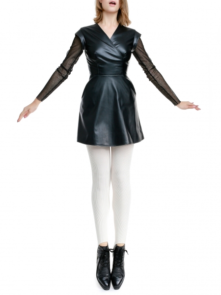 Black mini faux fur dress Larisa Dragna
