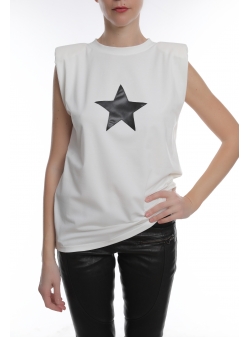 White t-shirt with star panel Laura Lazar