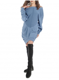 Blue cotton dress with dropped shoulders Florentina Giol