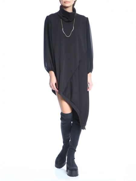 Black asymmetric dress with detachable collar Silvia Serban