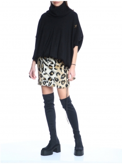 Black mini fake fur animal print skirt Silvia Serban