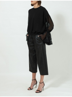 Bluza neagra cu maneci din plasa Ramelle