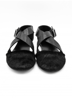 Black leather sandals Twist Fur Meekee