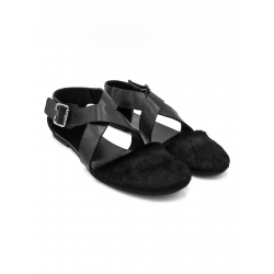 Black leather sandals Twist Fur Meekee