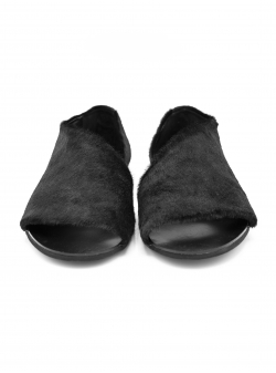 Sandale negre din piele Panel Fur Meekee