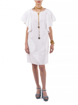 White cotton dress with ruffled sleeves Nicoleta Obis