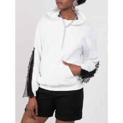 White hoodie with lace Chic Utility