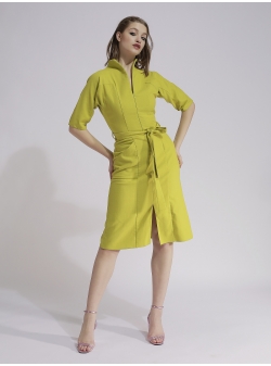 Lime cotton dress with belt Larisa Dragna