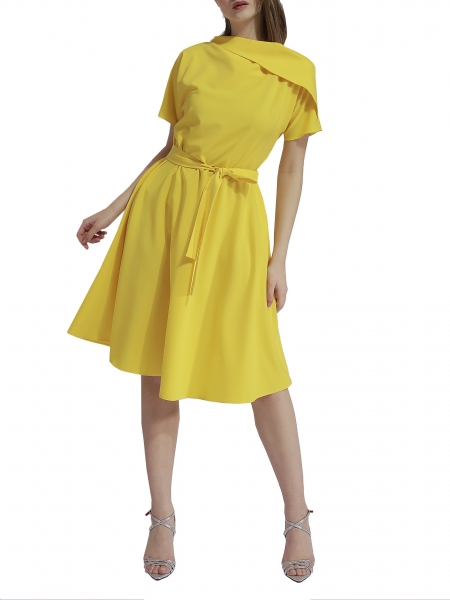Yellow dress with asymmetric collar Larisa Dragna