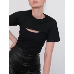 Cropped black cotton tshirt Morphing Dose