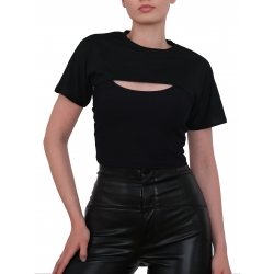 Cropped black cotton tshirt Morphing Dose