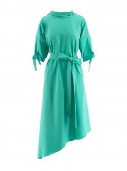 Green cotton dress with asymmetric details Larisa Dragna