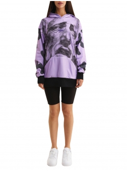Purple printed oversized sweatshirt with hood Grief My Simplicated
