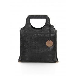 Black leather bag with wood Yves Anais