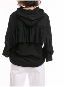 Black cotton blouse with frills Iheart