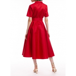 Red midi dress with V neckline Iheart