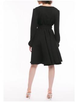 Black midi dress with long sleeves and V neckline Iheart