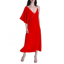 Red midi dress with asymmetric neckline Ramo Roso