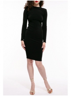 Black midi dress with structured shoulders Iheart